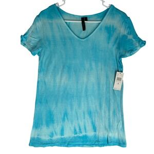 Allie & Rob Aqua and White Tie Dye Split Short-Sleeve Tee Shirt Womens Small NWT